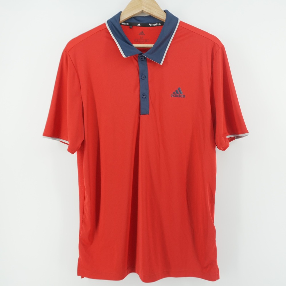 Adidas Polo Shirt Mens M Red Climacool Short Sleeve Golf Athletic Logo - Picture 3 of 6